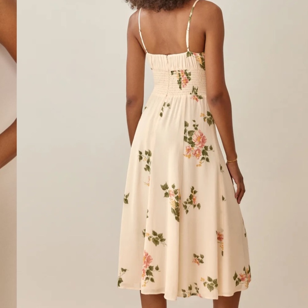 Reformation Bran floral Marcona smocked waist cream midi dress - Picture 3 of 8